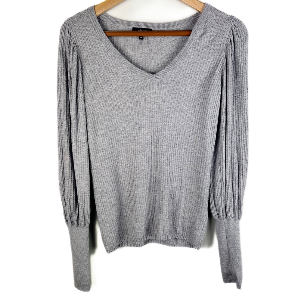 1.STATE Blouson Sleeve Textured Sweater Silver Heather - Picture 3 of 5